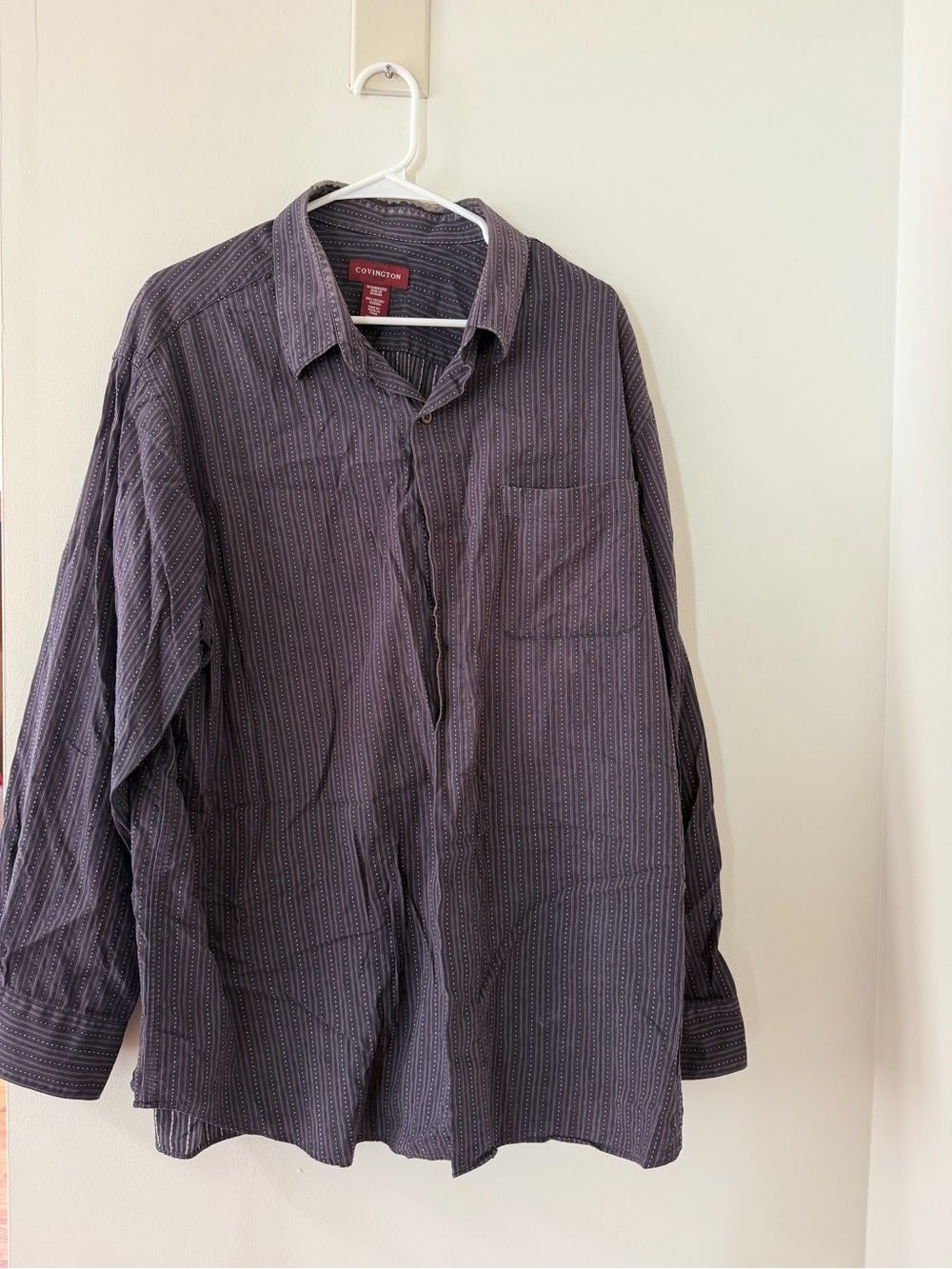 Covington Button Down Shirt Mens XXL Purple Good Striped Long Sleeve Cotton